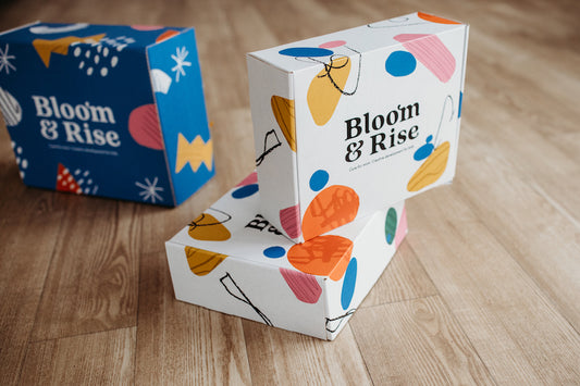 Bloom and Rise branded gift box packaging