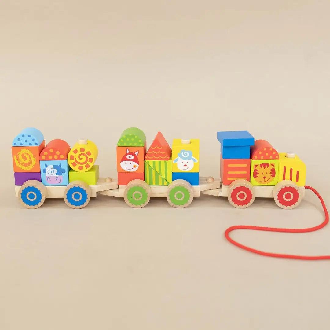 Farm Wooden Train Set For Kids - Pull Along Stacking Train