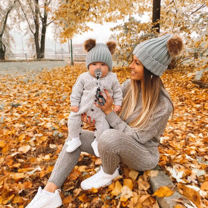 Knitted Beanie Hats for Mommy and Me