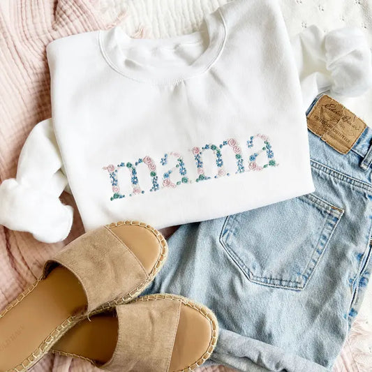 Pastel Embroidered Mama Crewneck Sweatshirt