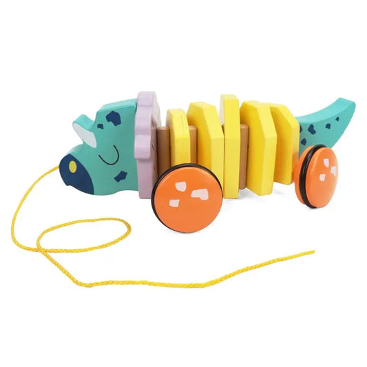 Pull Along Walking Triceratops Wooden Toy